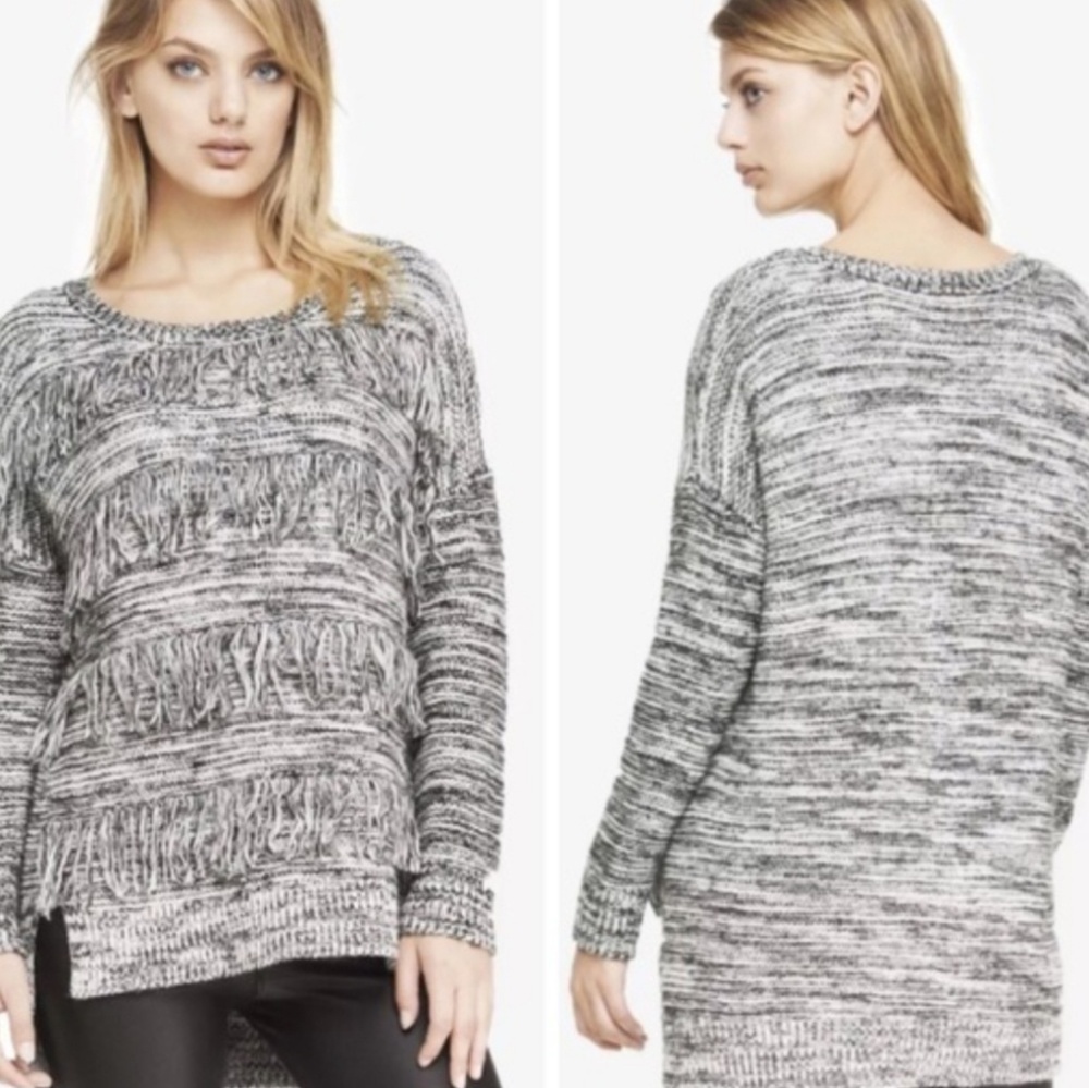 Express Fringe black and white sweater